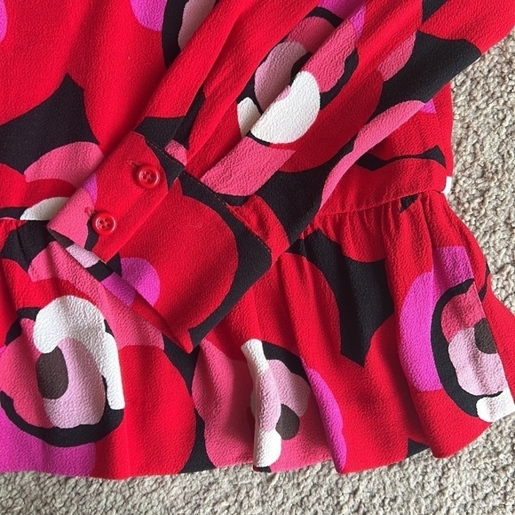 Kate Spade Red Floral Long Sleeve Ruffle Blouse - Picture 4 of 6